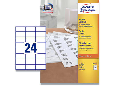 Etiketter, 70x37 mm, Hvid, 2400 etiketter i alt, Avery 