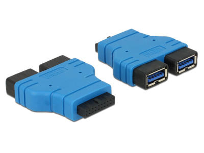 DeLOCK USB3.0/2xUSB3.0 2 x USB 3.0-A Sort, Blå