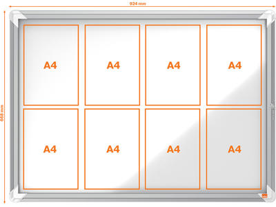 Opslagsskab, 8xA4, Magnetisk, Hængslet låge, Udendørs brug, Nobo Premium Plus