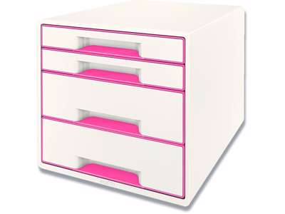 Skuffekabinet, 4 skuffer, Metallic pink-hvid, A4 Maxi, Leitz CUBE 4 WOW A4 Maxi