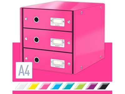 Skuffekabinet, 3 skuffer, Metallic pink, A4, Leitz Click & Store WOW 