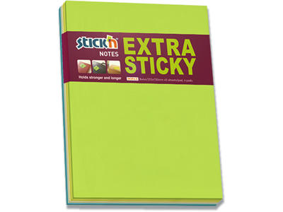 Memonotes, 203x150 mm, 4 assorterede farver, 4 blokke, Stick'n Extra Sticky 