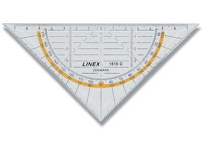 Tegneskabelon, Geometritrekant, Hypotenuse 160 mm, Katete 110 mm, Linex 1616G