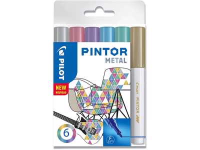 Hobby marker, Assorteret, 1.0 mm, 6 stk, Pilot Pintor Metal Mix