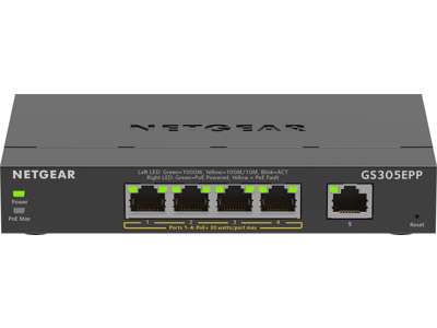 NETGEAR 5-Port Gigabit Ethernet High-Power PoE+ Plus Switch (GS305EPP) Administreret L2/L3 Gigabit Ethernet (10/100/1000) Strøm over Ethernet (PoE) Sort