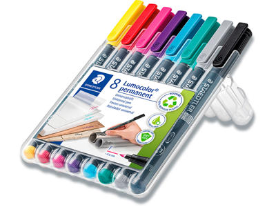 Marker, Rund spids, 0.6 mm, 8 farver, Staedtler Lumocolor 318 F