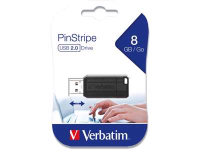 USB nøgle, USB 2.0, 8 GB, Sort, Verbatim Store 'N' Go PinStripe