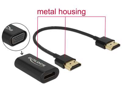 DeLOCK 0.15m, HDMI/VGA 0,15 m VGA (D-Sub) Sort