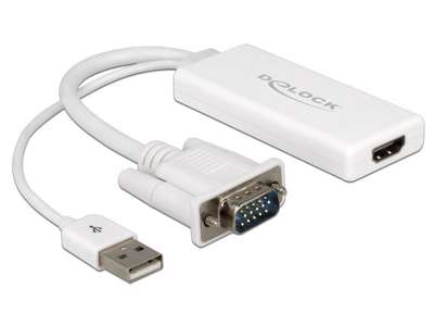 DeLOCK 62460 videokabel adapter 0,25 m HDMI Type A (Standard) VGA (D-Sub) + USB Hvid