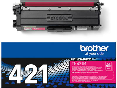 Toner, TN421M, Magenta-rød, 1.800 sider, Brother 