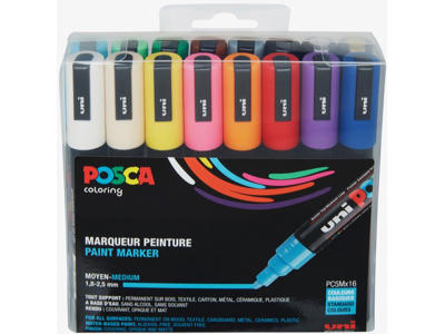 Paint marker, 1.8-2.5 mm, 16 assorterede farver, Rund spids, uni Posca PC-5M