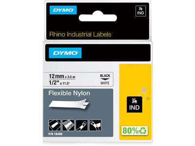 Labeltape, 12mm x 3.5m, Sort på Hvid, 1 rulle, Dymo Rhino Industri