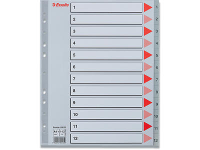 Registerblade, A4 Maxi, 1-12, Grå, Esselte 