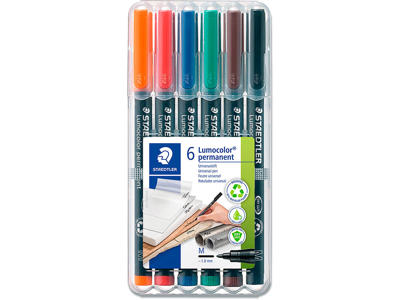 Marker, Rund spids, 0.8 mm, 6 farver, Staedtler Lumocolor 317 M