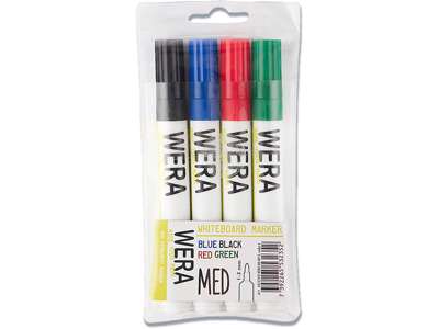 Whiteboard marker, Rund spids, Sort Rød Blå Grøn, 1-3 mm, Wera 