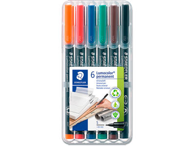 Marker, Spids spids, 0.4 mm, 6 farver, Staedtler Lumocolor 313 S