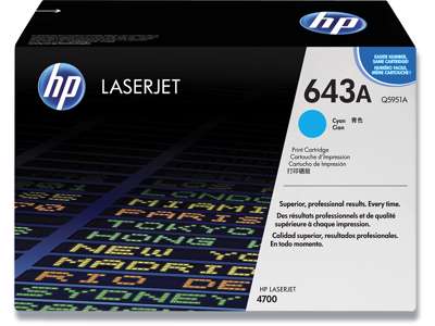 Toner, 643A, Cyan-blå, 10.000 sider, HP Q5951A