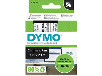 Labeltape, 24mm x 7m, Sort på Transparent, 1 rulle, Dymo D1 53710