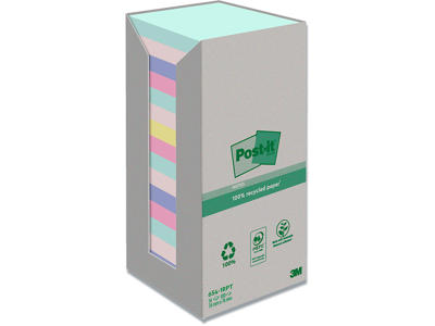 Memonotes, 76x76 mm, Assorteret Pastel rainbow, 16 blokke, Post-it Recycled 