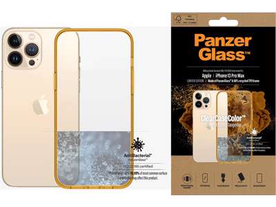 Cover, iPhone 13 Pro Max, Case, Transparant med Tangerine ramme, PanzerGlass Antibacterial - ClearCase 