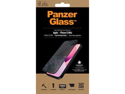 Skærmbeskyttelse, iPhone 13 Mini, Sort, 1 stk, PanzerGlass Antibacterial - Case Friendly Privacy