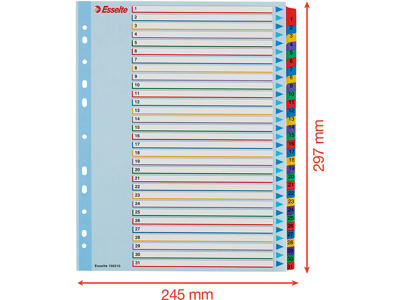 Registerblade, A4 Maxi, 1-31, Flerfarvet, Esselte Mylar 