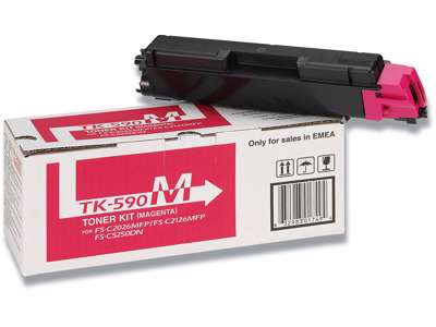 Toner, TK-590M, Magenta-rød, 5.000 sider, Kyocera 