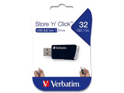 USB nøgle, USB 3.2, 32 GB, Sort, Verbatim Store 'N' Click 