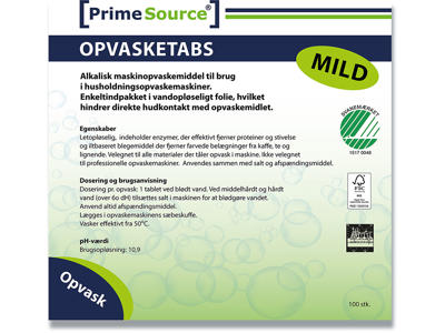 Opvasketabs, Vandopløselig folie, 100 stk, Prime Source Mild