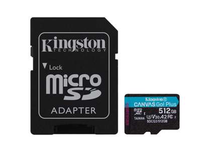 Kingston Technology 512 GB microSDXC Canvas Go Plus 170R A2 U3 V30-kort + ADP