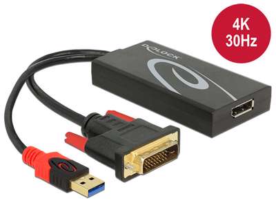 DeLOCK 0.3m, DVI 24+1 + USB-A/Displayport 20p 0,3 m DVI-D + USB HDMI Sort