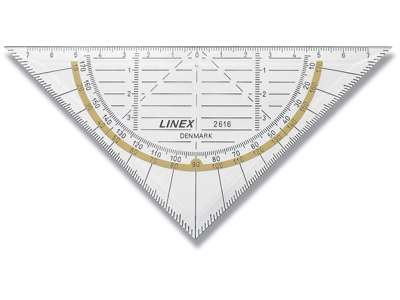 Tegneskabelon, Geometritrekant, Hypotenuse 160 mm, Katete 110 mm, Linex 2616