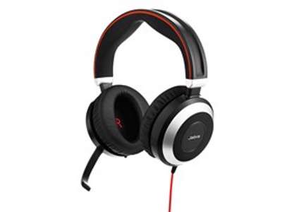 Jabra Evolve 80 Stereo Headset Ledningsført Kontor/Callcenter Bluetooth Sort, Rød, Sølv