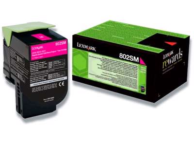 Toner, 802SM, Magenta-rød, 2.000 sider, Lexmark 80C2SM0