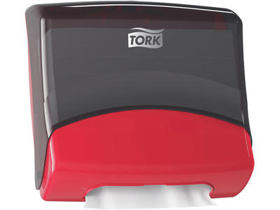 Aftørringsdispenser, Til aftørringsark, Foldede, Sort-rød, Tork Top-Pak W4