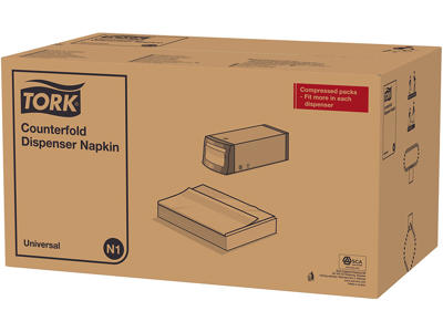 Dispenserservietter, 1 lag, Natur, 33x30 cm, 7200 stk, Tork Counterfold N1