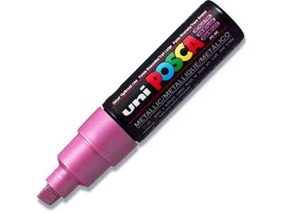 Paint marker, 8 mm, Metallic pink, Skrå spids, uni Posca PC-8K