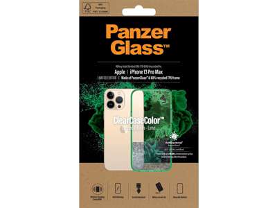 Cover, iPhone 13 Pro Max, Case, Transparant med Lime ramme, PanzerGlass Antibacterial - ClearCase 