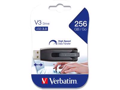 USB nøgle, USB 3.0, 256 GB, Sort, Verbatim Store 'N' Go SuperSpeed V3