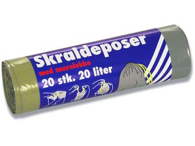 Affaldspose, 20 liter, 17 micron, Grå, 1 rulle, 20 poser pr rulle, Rul-Let Med snoreluk