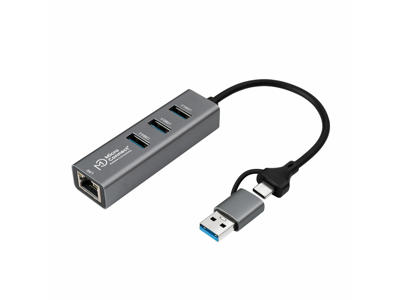 Microconnect USBHUB-RJ45-2IN1 interface hub USB 3.2 Gen 1 (3.1 Gen 1) Type-A 5000 Mbit/s Sort