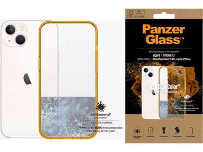 Cover, iPhone 13, Case, Transparant med Tangerine ramme, PanzerGlass Antibacterial - ClearCase 