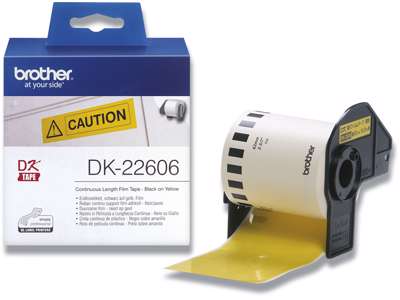 Labeltape, 62mm x 15.24m, 1 rulle, Gul, Brother P-Touch DK-22606