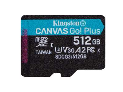 Kingston Technology 512 GB microSDXC Canvas Go Plus 170R A2 U3 V30, enkelt pakke uden ADP