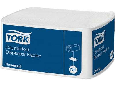 Dispenserservietter, 1 lag, Natur, 33x30 cm, 7200 stk, Tork Counterfold N1