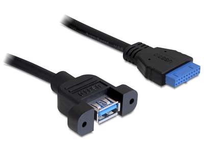 DeLOCK 0.5m USB 3.0 F/F USB-kabel 0,5 m USB A IDC Sort