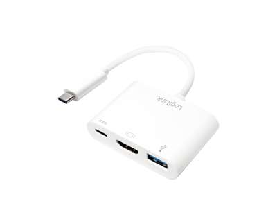 LogiLink 0.14m, 2xUSB-C/HDMI+USB A Hvid