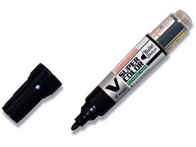 Marker, Rund spids, 1 mm, Sort, Pilot V Super Color SCA-VSC-M-BG-B