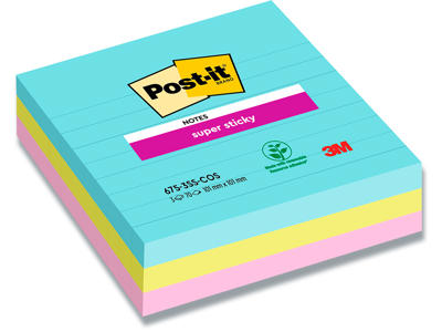 Memonotes, 101x101 mm, Assorteret Cosmic, 3 blokke, Post-it Super Sticky Linjeret