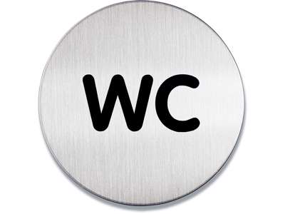 Dørskilt, Ø8.3 cm, ''WC'', Børstet rustfri stål, Durable 